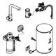 Diagramm mit verschiedenen Grohe-Ventilen und einem Boiler. Es zeigt Rohrleitungen, Ventile und elektrische Anschlüsse für die Wasserinstallation.