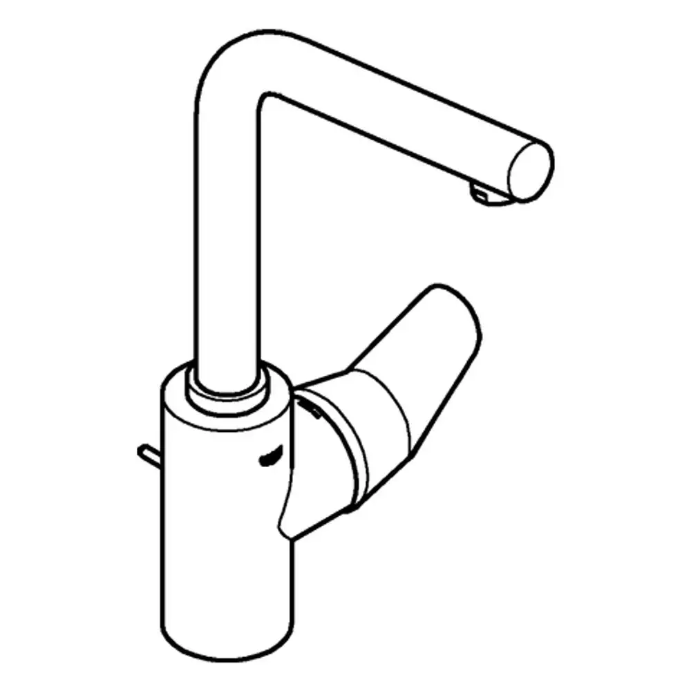 Grohe Armatur mit einem langen, gebogenen Auslauf und seitlichem Hebel. Das Design ist funktional und eignet sich für Waschtische.