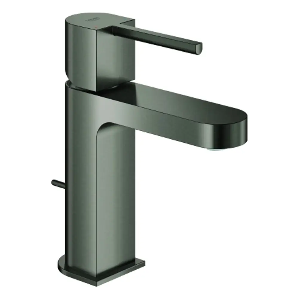 Grohe-Waschtischarmatur aus gebürstetem, hartem Graphit mit eckigem Design und einem Hebel zum Regulieren des Wasserflusses.