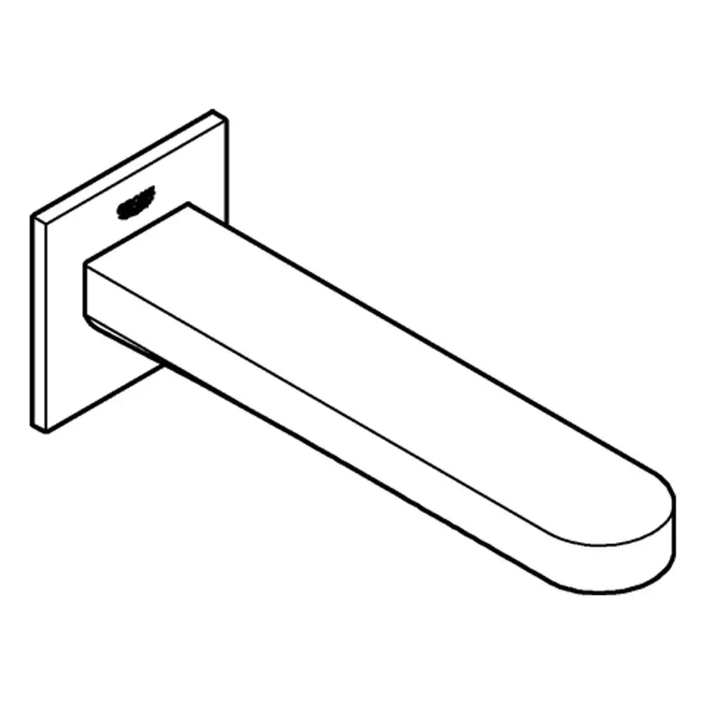Grohe Wandmontage Wanneneinlauf mit flachem, geradem Auslass und rechteckiger Wandplatte. Einfache, klare Form ohne sichtbare Bedienelemente.