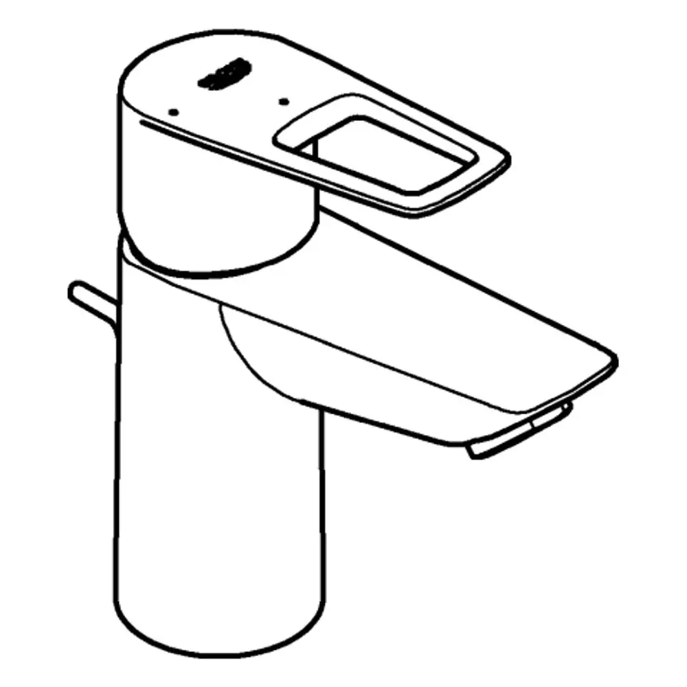 Chromene Grohe-Waschtischbatterie mit flacher Ausladung und einem Hebel zur Steuerung des Wasserflusses, geeignet für einen modernen Waschplatz.