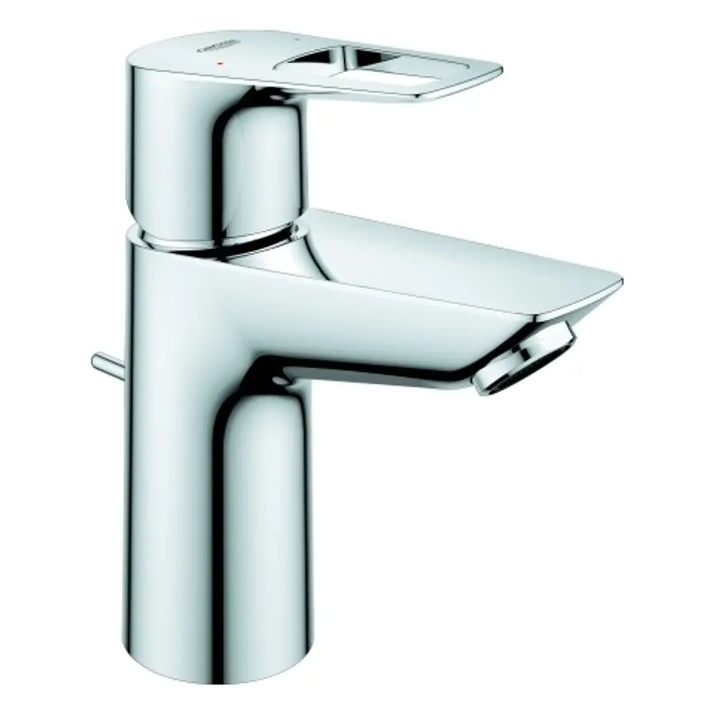 Chrome-finish Waschbeckenarmatur von Grohe mit einer flachen Auslaufkante und einem Hebelgriff zur Steuerung des Wasserflusses.