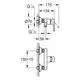 Grohe Brausebatterie mit Wandmontage. Technisches Diagramm zeigt Maße und Anschlussdetails, einschließlich Gewinde und Befestigungspunkte.
