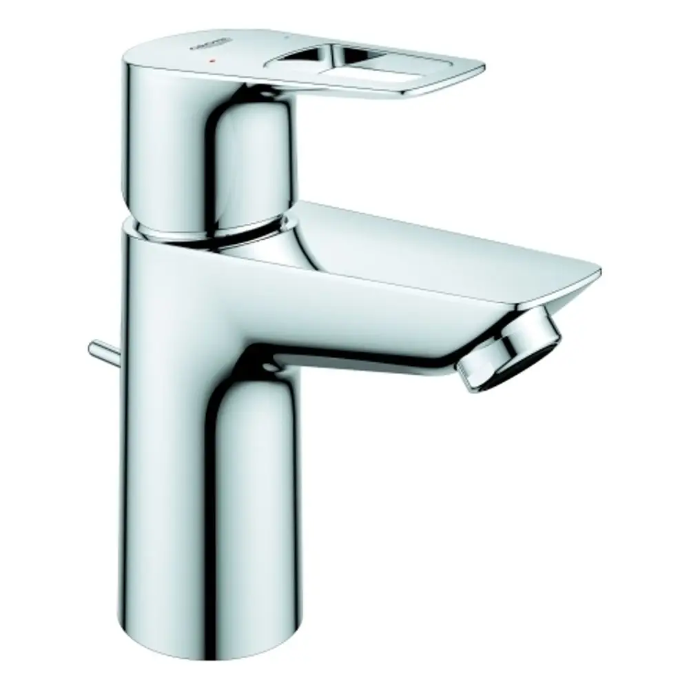 Grohe Mischbatterie mit einem chromfarbenen Finish und einem Hebel zur Warm- und Kaltwasserregelung, ausgestattet mit einem spitzen Auslauf.