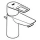 Grohe-Armatur mit schlanker Bauform und klaren Linien. Die Bedienung erfolgt über einen Griff an der Seite. Der Wasserfluss wird durch eine austretende Lippe geleitet.