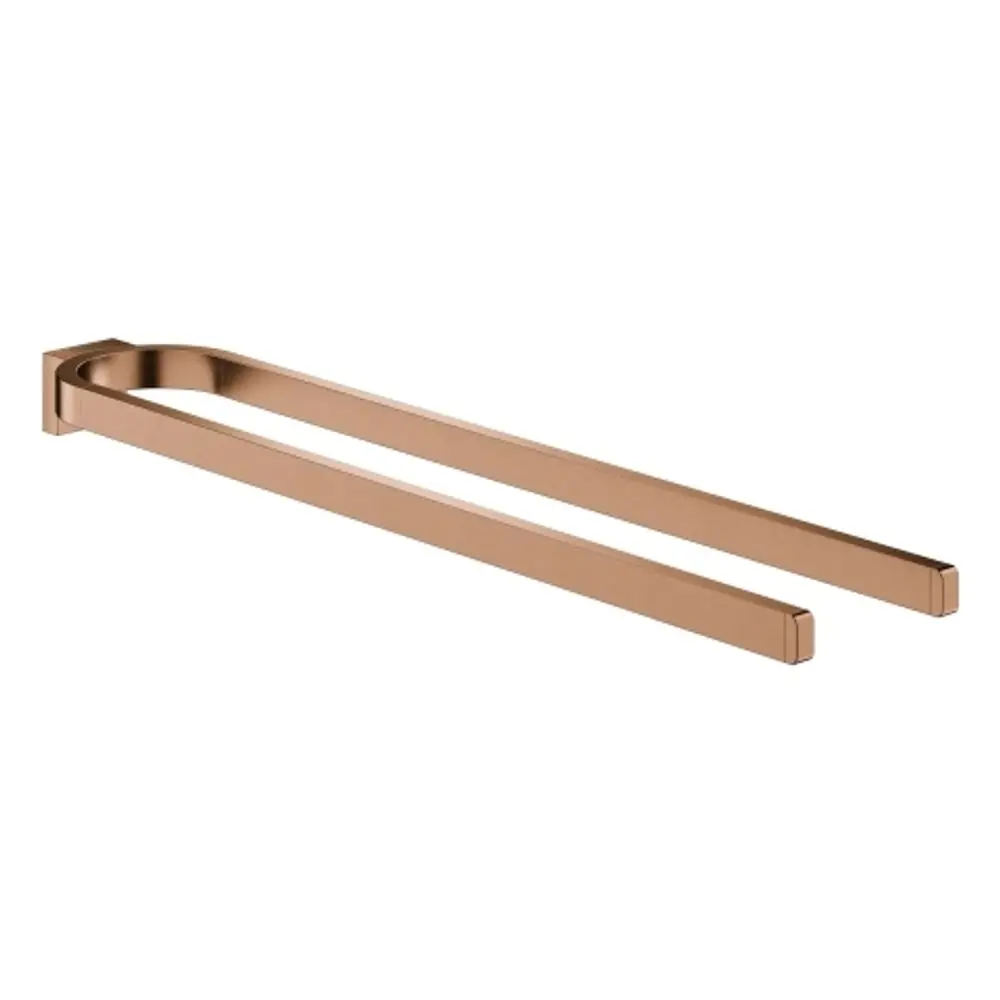 Grohe Handtuchhalter in warmen Farbtönen, zweiarmig, an der Wand montiert. Minimalistisches Design mit klaren Linien und stabilen Enden.