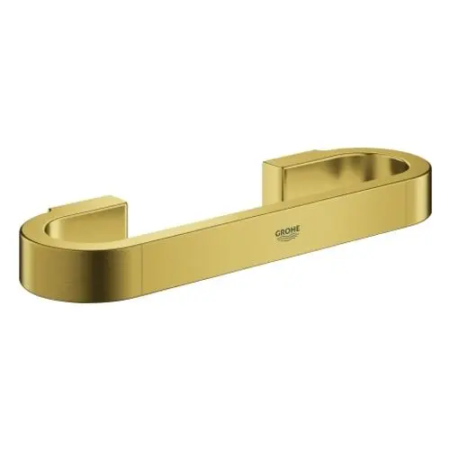 Wandgriff in Goldoptik von Grohe mit gebürsteter Oberfläche, zum Anbringen an Wänden oder Badewannen, in minimalistischer, abgerundeter Form.