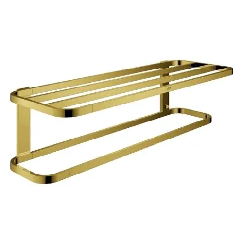 Goldener Wand-Badetuchhalter von Grohe mit zwei horizontalen Ablagen zur Aufbewahrung von Handtüchern. Minimalistisches Design ohne zusätzliche Verzierungen.