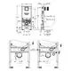 GROHE WC-Element mit detaillierten technischen Zeichnungen, die Abmessungen, Montagepunkte und Anschlüsse für eine Installation zeigen.