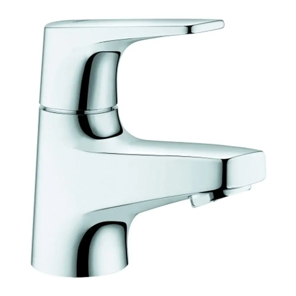 Chromfarbener Wasserhahn von Grohe mit einem schlichten, modernen Design und einem Hebel zur Regulierung des Wasserflusses.