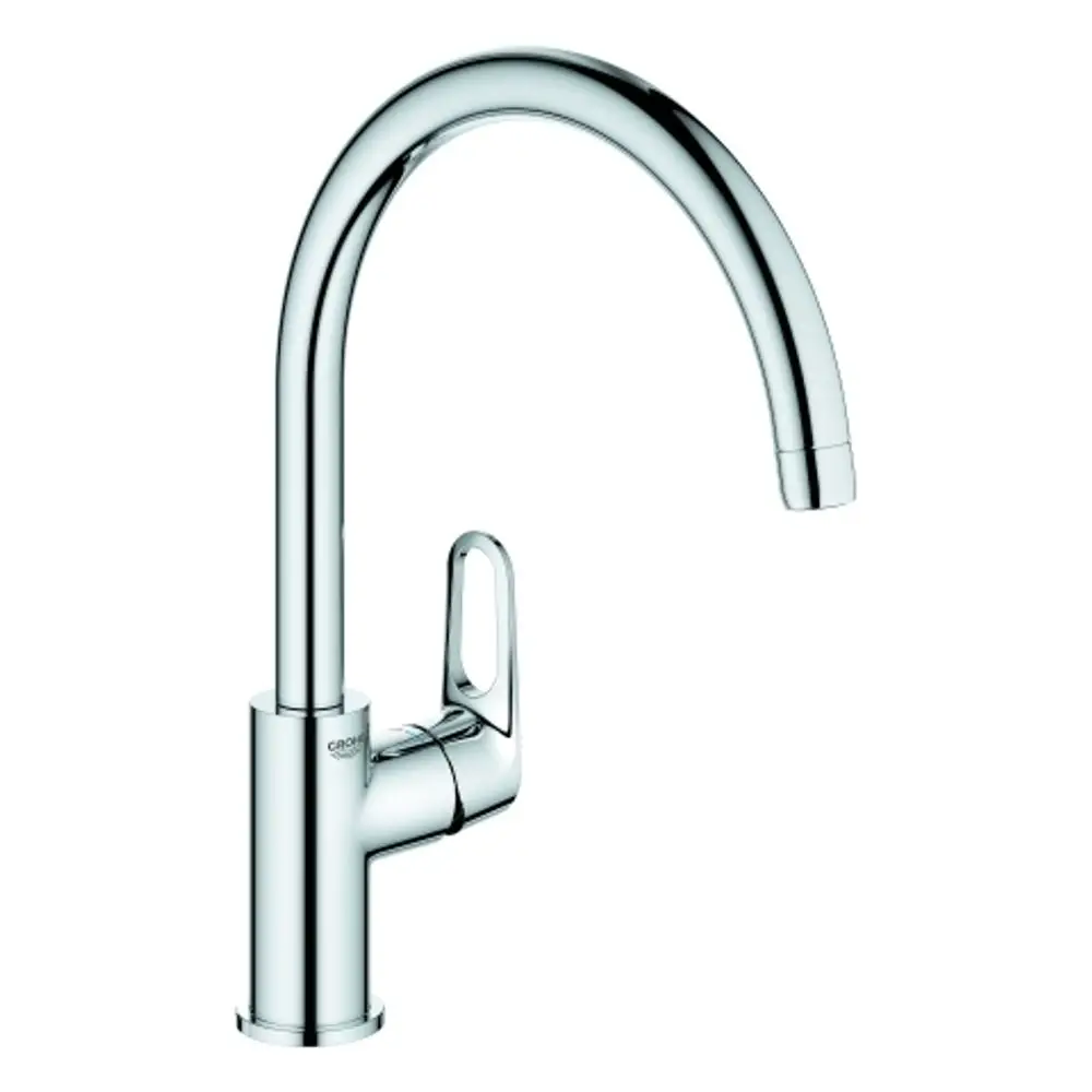 Einzelner Hochauslauf-Küchenarmatur aus verchromtem Material von Grohe. Die Armatur hat einen schwenkbaren Auslauf und einen Hebel für die Wasserregelung.