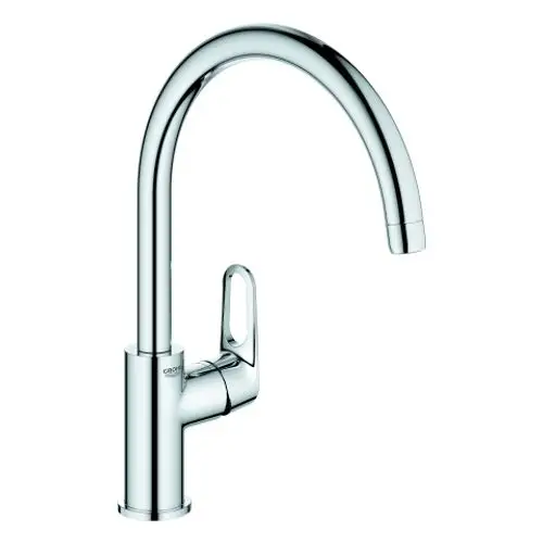 Einzelner Hochauslauf-Küchenarmatur aus verchromtem Material von Grohe. Die Armatur hat einen schwenkbaren Auslauf und einen Hebel für die Wasserregelung.