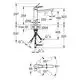 Technisches Diagramm einer Spültischbatterie von Grohe mit verschiedenen Anschlussmaßen und Funktionen, einschließlich einer Kippfunktion und Ventilanschlüssen.
