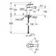 GROHE Waschtischbatterie mit glattem Körper in Chromfinish, seitliche Hebelsteuerung und Abmessungen zur Montage. Technische Zeichnung mit Maßangaben und Anschlussformat.