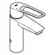 Chromfarbene Waschtischarmatur von Grohe mit offenem Hebel zum Regulieren des Wasserflusses. Das Design ist einfach und funktional gehalten.