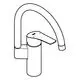 Ein Grohe-Wasserhahn mit hohem Auslauf und einem schlanken, gebogenen Rohr. Der Hebel zur Steuerung des Wassers befindet sich auf der Oberseite des Geräts.