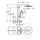 Grohe Duschsystem mit einem großen Duschkopf und Handbrause, montiert an einer Wand, begleitet von technischen Maßangaben zur Installation.
