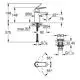 GROHE Eurostyle Wasserhahn mit klaren Maßen, inkl. Push-open Ablaufgarnitur. Technische Zeichnung zeigt horizontalen und vertikalen Schnitt sowie Anschlussdetails.