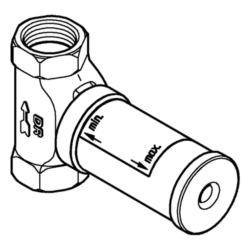 GROHE Ventilunterteil mit Außengewinde, seitlichem Anschluss und Drehbereich für minimale und maximale Einstellung, zur Verwendung in Sanitärinstallationen.