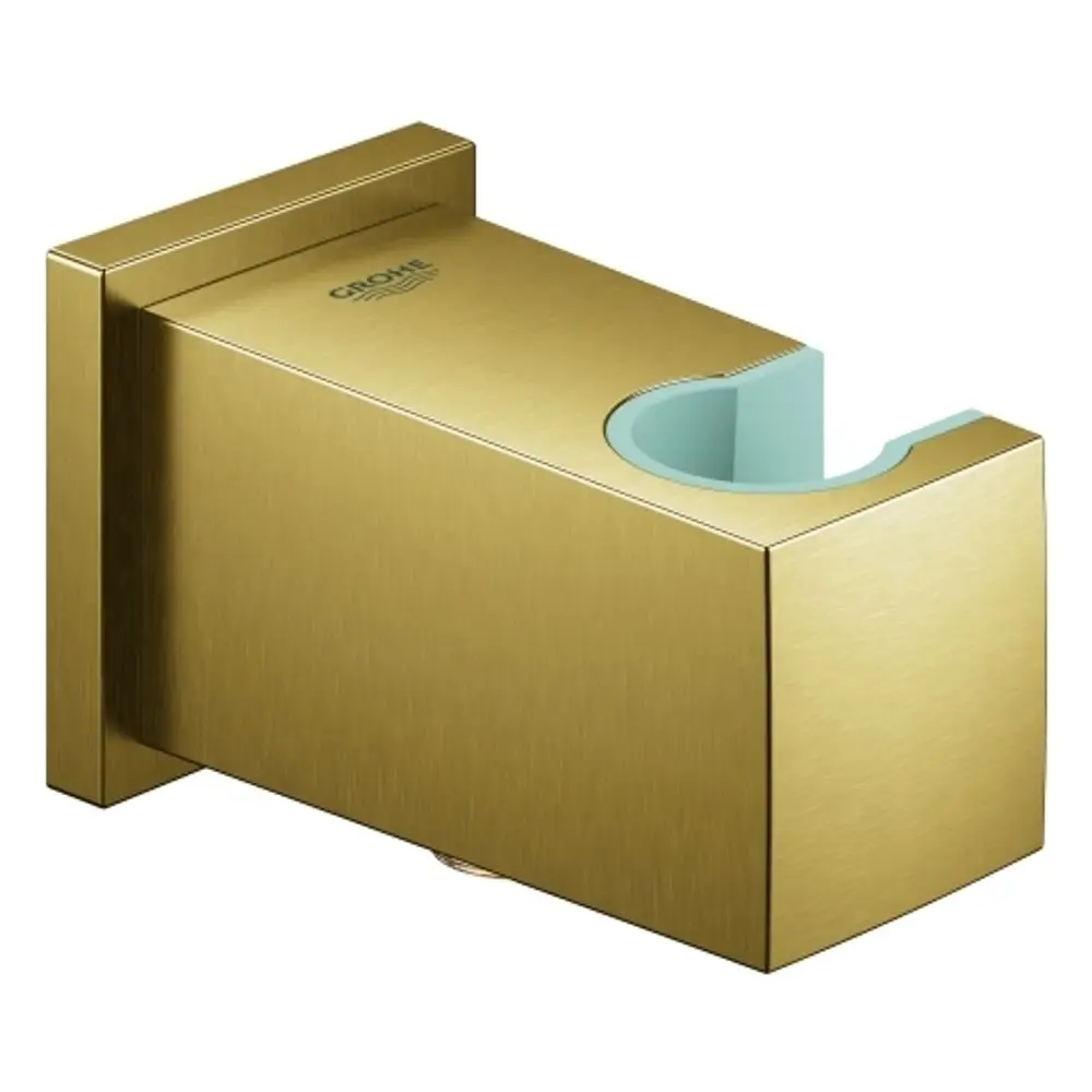 Wandanschlussbogen aus Messing von Grohe mit integrierter Halterung für eine Brause, in einem schlichten, eckigen Design.