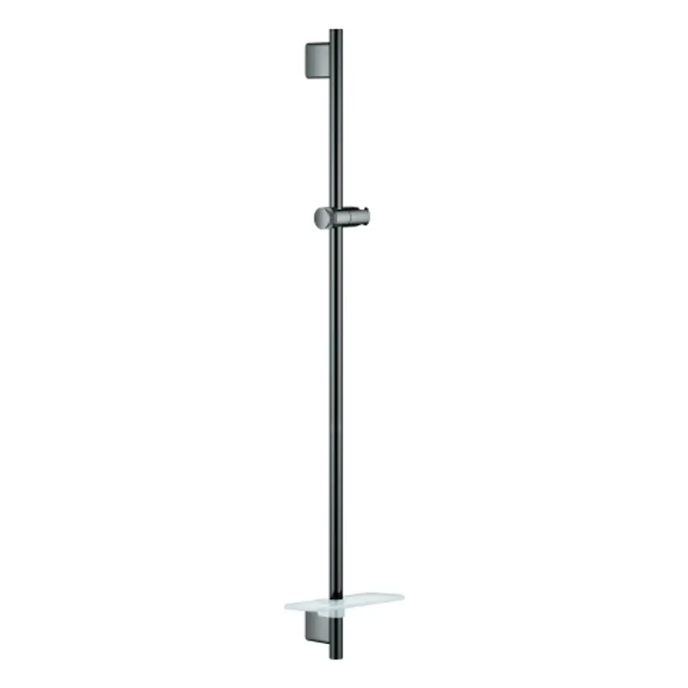 GROHE Brausestange aus Metall in hard graphite, mit Halterung und Ablage. Vertikal montiert, minimalistische Formgebung.