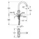Ein Loch mit Chrom-Finish für eine Grohe-Batterie, runder Auslauf, mit Dimensionen und technischen Details für die Installation wie Durchmesser und Höhenmaße.