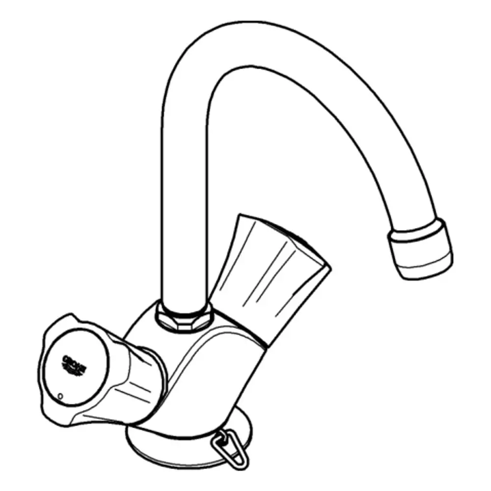 Grohe-Waschtischarmatur mit schwenkbarem Auslauf und versenkbarer Kette in Chromoptik, geeignet für den Einsatz in Badezimmern.