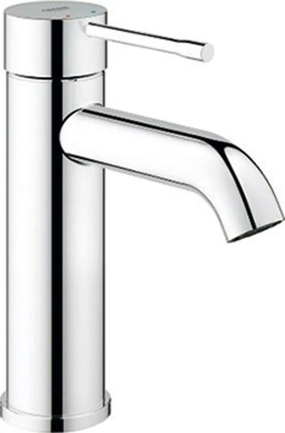 Einhand-Waschtischbatterie in glattem Edelstahl-Finish von Grohe, mit einem runden, schlichten Körper und einem langen Auslauf.