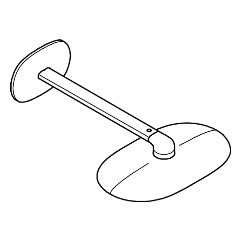 Kopfbrause von Grohe mit ovalem Kopf und einem geraden, schwenkbaren Arm, montiert auf einer flachen Basis. Das Design ist schlicht und funktional.