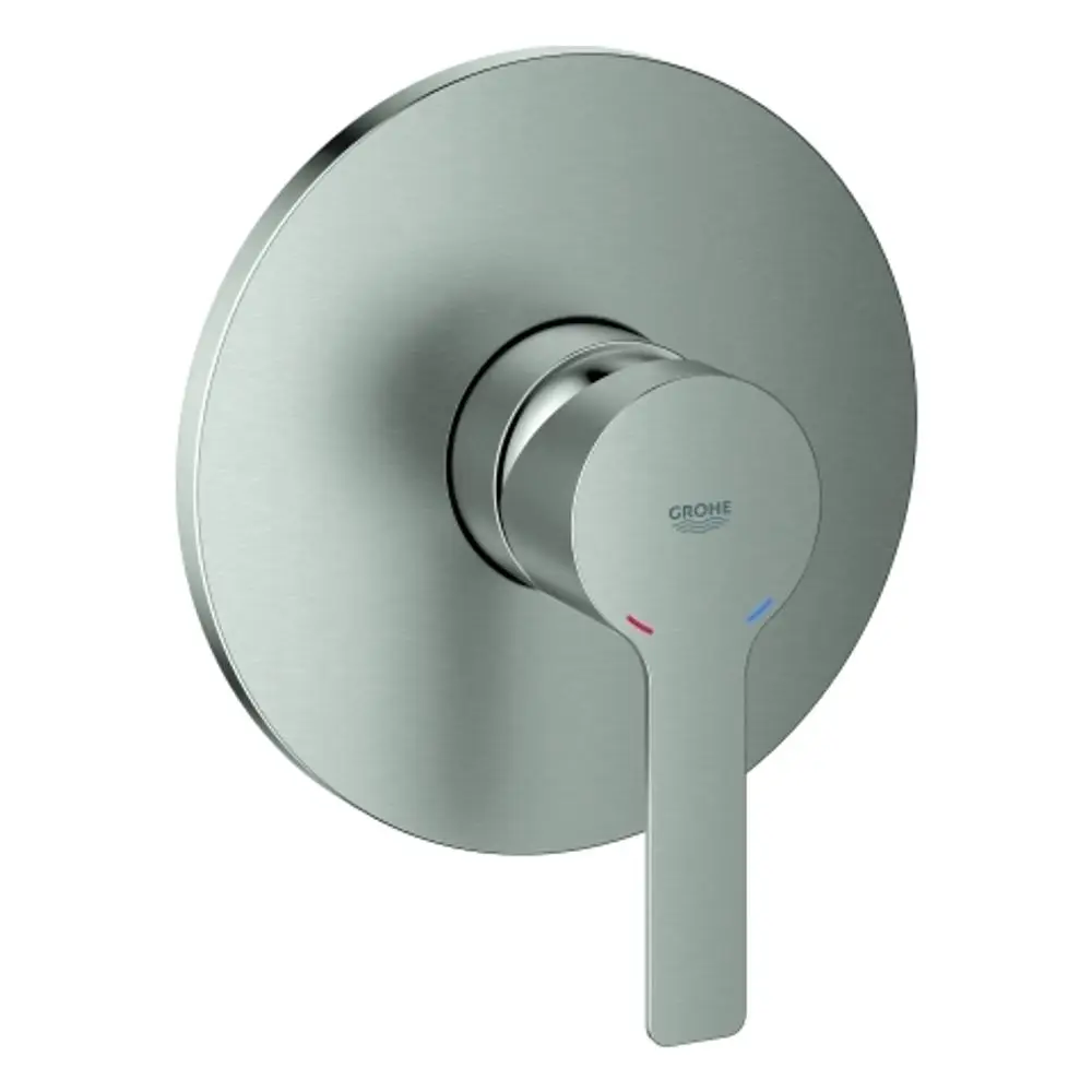 GROHE-Wannenarmatur mit runder Montageplatte und einem seitlichen Hebel zur Regelung von Wasserfluss und Temperatur in einem modernen Design.