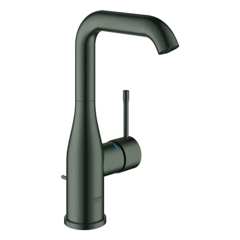 GROHE Wasserhahn mit hohem Auslauf in gebürstetem Graphit. Einhebelbedienung seitlich, schlankes Design, geeignet für moderne Küchen.