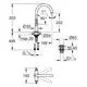 GROHE Einlochbatterie mit einem hohen, gebogenen Auslauf und einem Hebelgriff. Technische Zeichnung mit Abmessungen und Anschlussdetails.