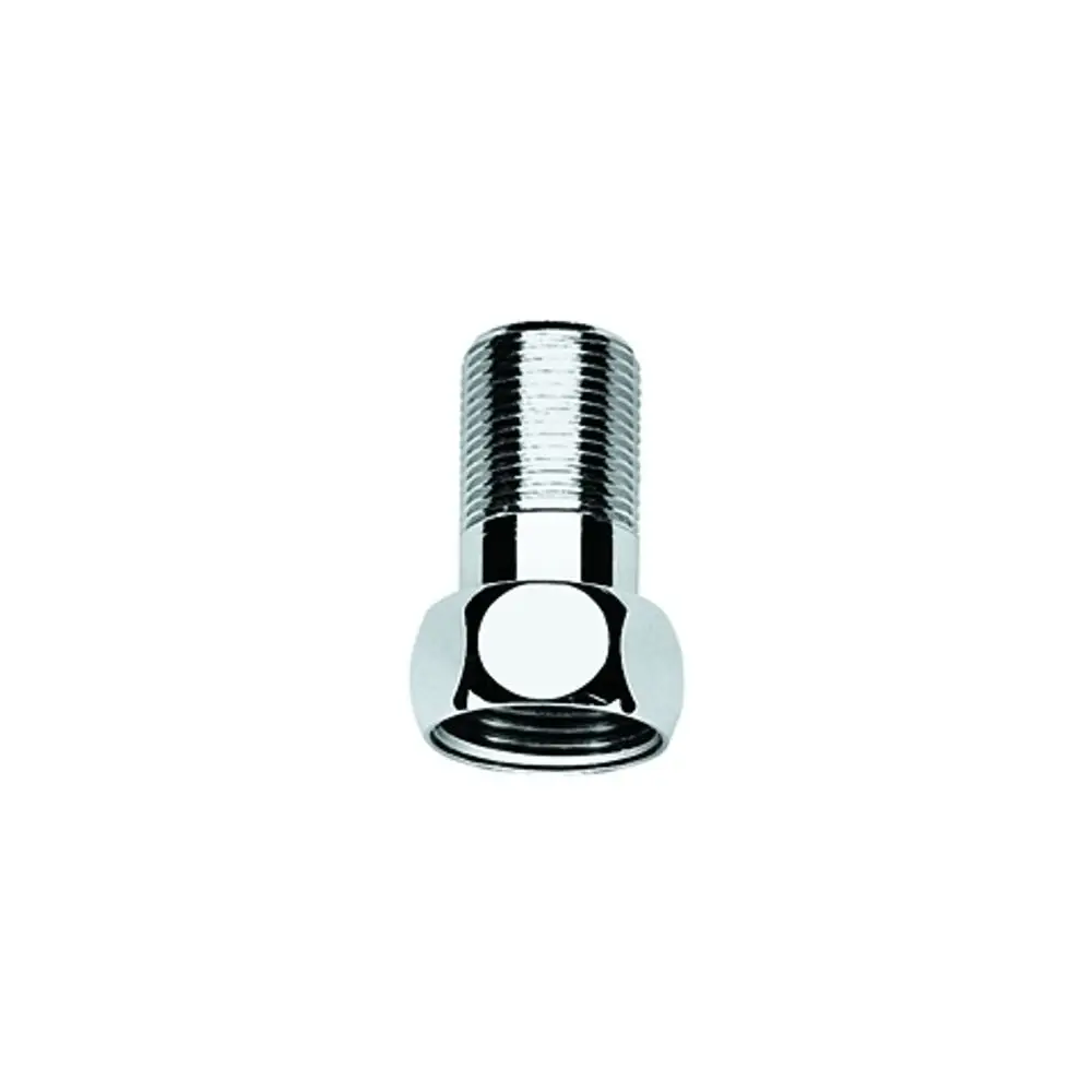 Metallischer Rohradapter von Grohe mit einem geraden Design und Innen- sowie Außengewinde. Angeschlossene Gewinde sind sichtbar.