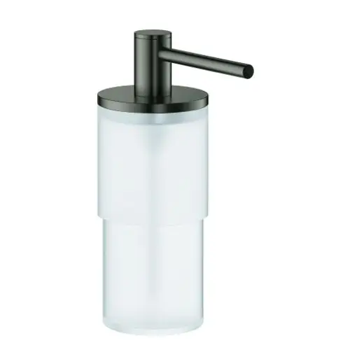 Transparente Seifenspenderflasche mit schwarzem Pumpmechanismus, elegantes Design, geeignet für Badezimmer-Zubehoer.
