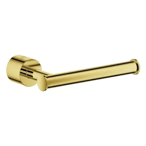 Goldenes Toilettenpapierhalter-Design von Grohe, stilvoll und modern, mit runder Wandhalterung und rechteckigem Halter für eine elegante Badgestaltung.