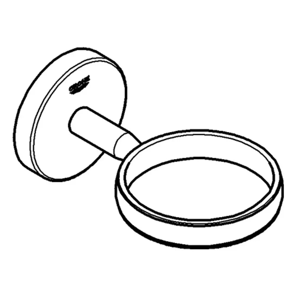 Wandhalterung von Grohe mit runder Basis und einem Haltearm für eine runde Ablagefläche, grafische Darstellung in Schwarzweiß.