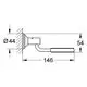 Grohe Halterung mit einer runden Aufhängung und einem gebogenen Arm. Die Konstruktion ist für Wandmontage ausgelegt und hat einen Durchmesser von 44 mm.