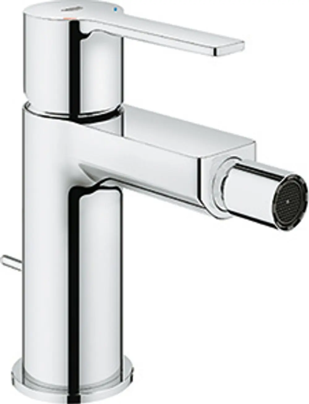Bidetarmatur mit einem einzelnen Hebel zur Temperaturregelung, in glänzendem Chrom, von Grohe, für Einlochmontage geeignet.