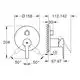 Grohe Armatur mit rundem Bedienfeld, mit einem zentralen Griff und seitlicher Einstellung, dargestellt in technisch präziser Ansicht, Maße und Winkel angegeben.