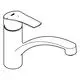 Ein Grohe Wasserhahn mit flachem Auslauf, der an einem Rundkörper befestigt ist. Der Hebel ist oben montiert und ermöglicht die Wassersteuerung.