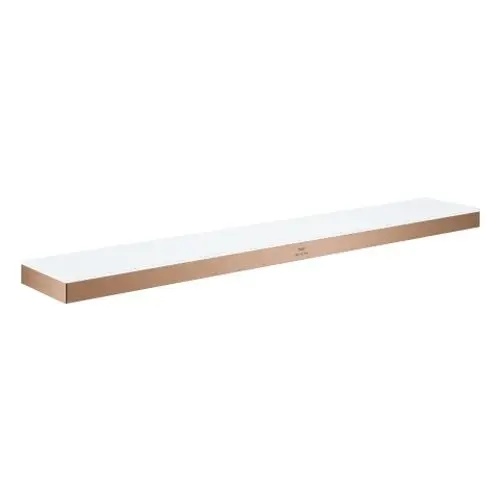 Weiße Badablage mit einer dünnen, rosé-goldenen Kante, modern und elegant gestaltet. Ideal für Badezimmeraccessoires.