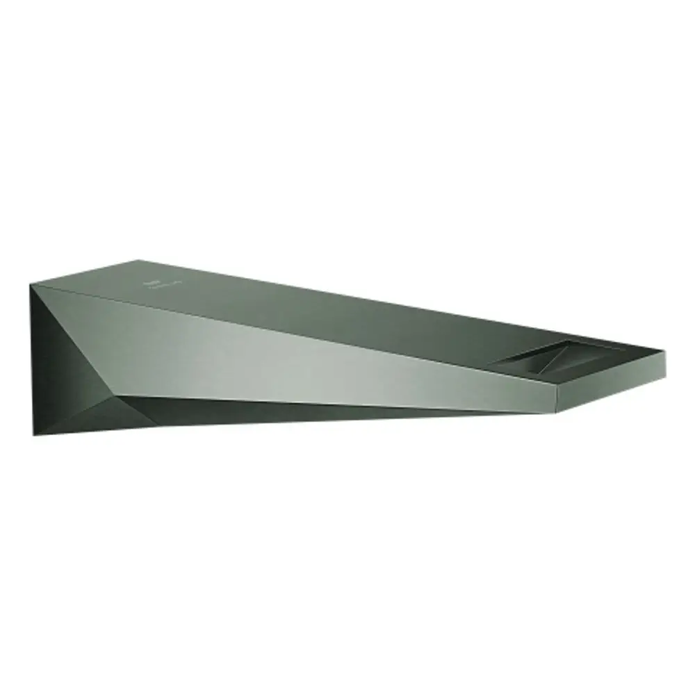 Grohe Wanneneinlauf in schräg geformtem Design mit mattem Graphit-Finish. Wandmontageoption sichtbar, funktionale Gestaltung für Badezimmer.