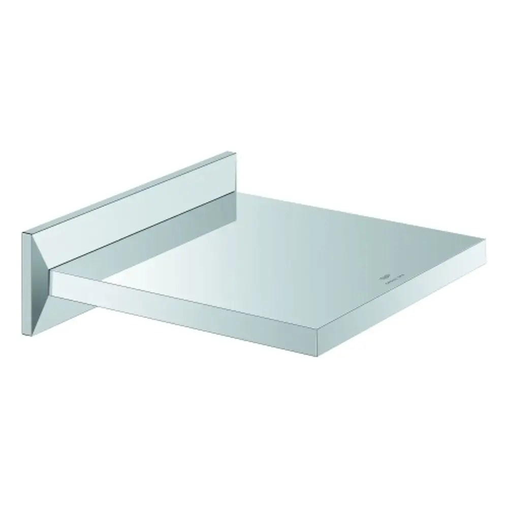 Wandmontierter Auslauf aus Chrom von Grohe mit rechteckiger, flacher Oberfläche und klaren Kanten. Ideal für moderne Badezimmer-Designs.