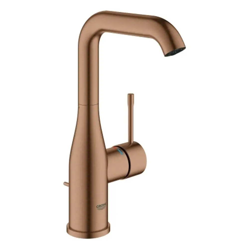 GROHE Wasserhahn mit hohem Auslauf in warmem Kupferton und seitlichem Bedienhebel, geeignet für moderne Küchen.