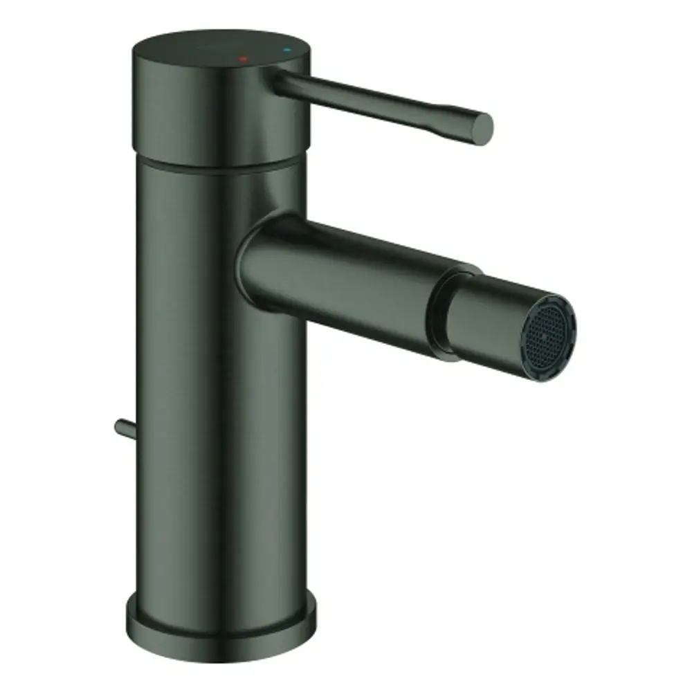 Einhand-Bidetbatterie in gebürstetem Schwarz von Grohe mit einem langen Auslauf und einem Hebel zur Wasserregulierung.