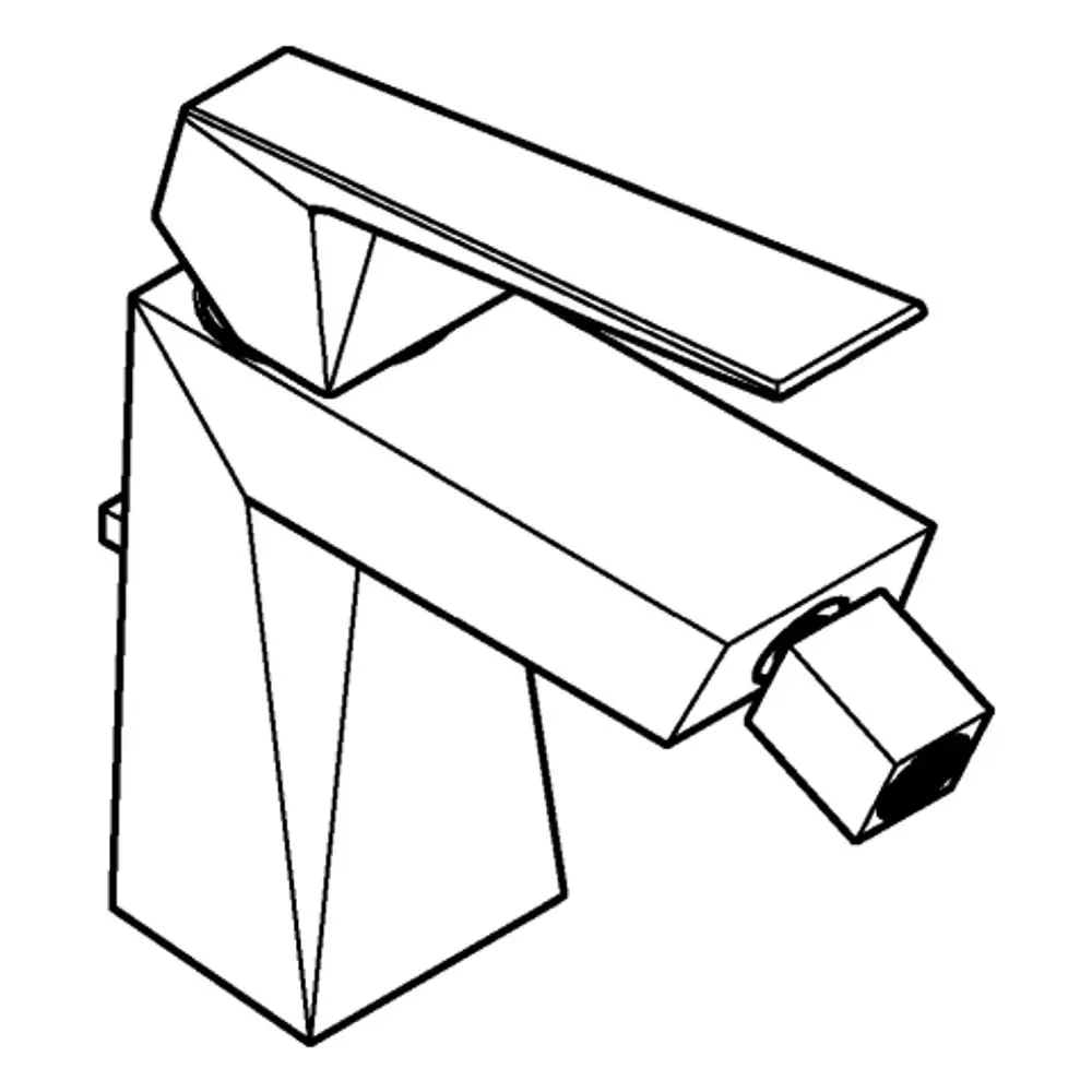 Grohe Bidetbatterie mit einem modernen, geometrischen Design. Der Wasserhahn hat einen flachen Hebel und einen rechteckigen Auslauf.