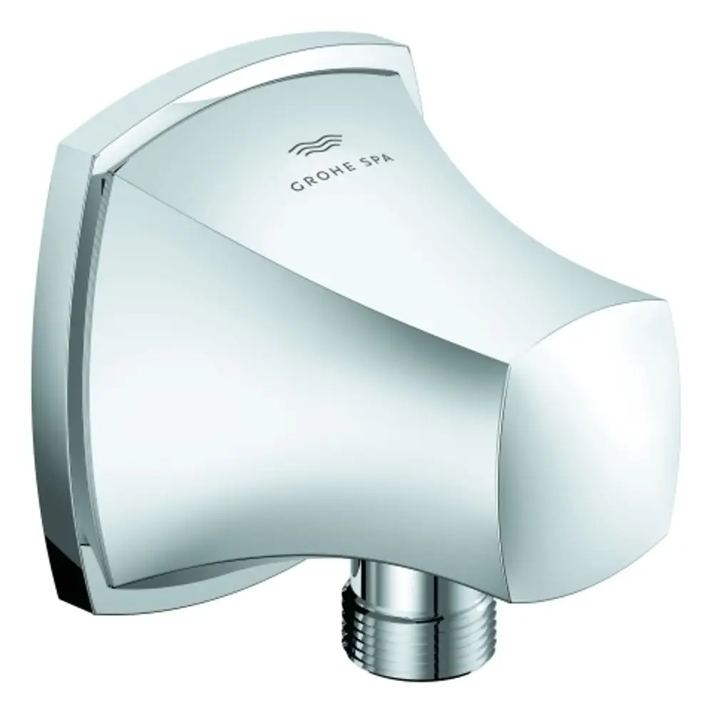 Wandanschlussbogen aus Chrom mit Außen gewinde, geeignet für die Verbindung von Armaturen in sanitären Einrichtungen, hergestellt von Grohe.