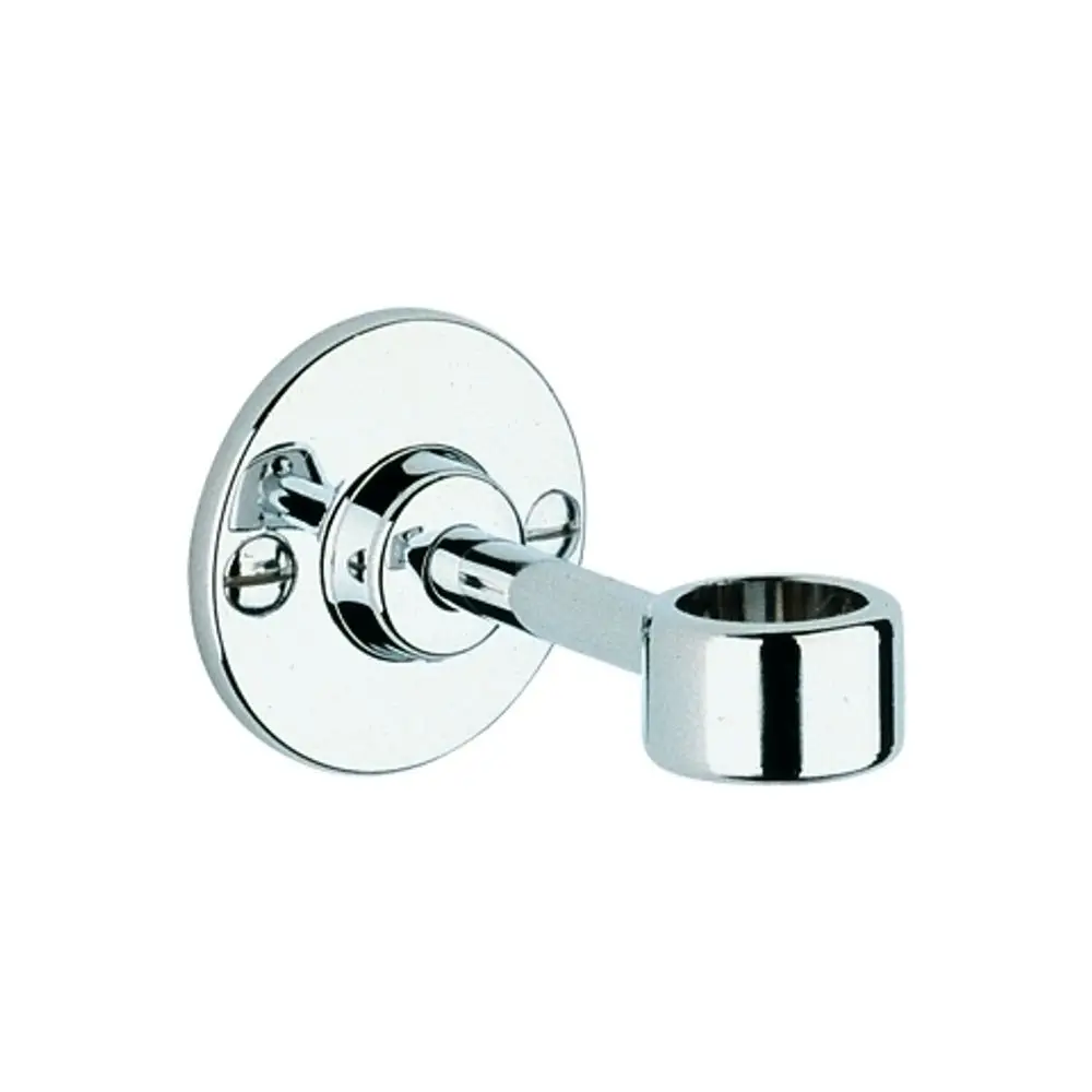 Wandschelle von Grohe, metallisch mit runder Wandplatte und seitlichem Halter, geeignet zur Montage eines Standbrauserohres.