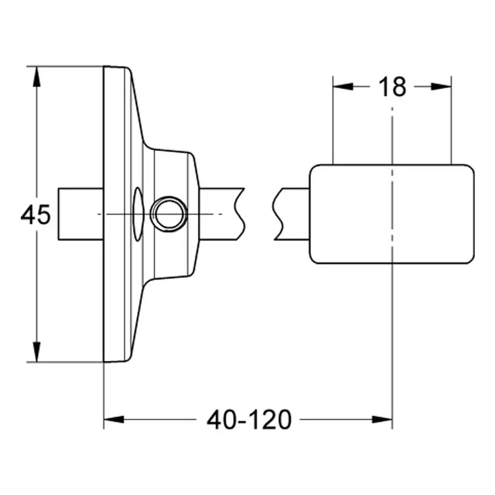 Wandschelle von Grohe für Standbrauserohr mit einem Befestigungselement. Seitliche Ansicht zeigt das Design und die Maße.