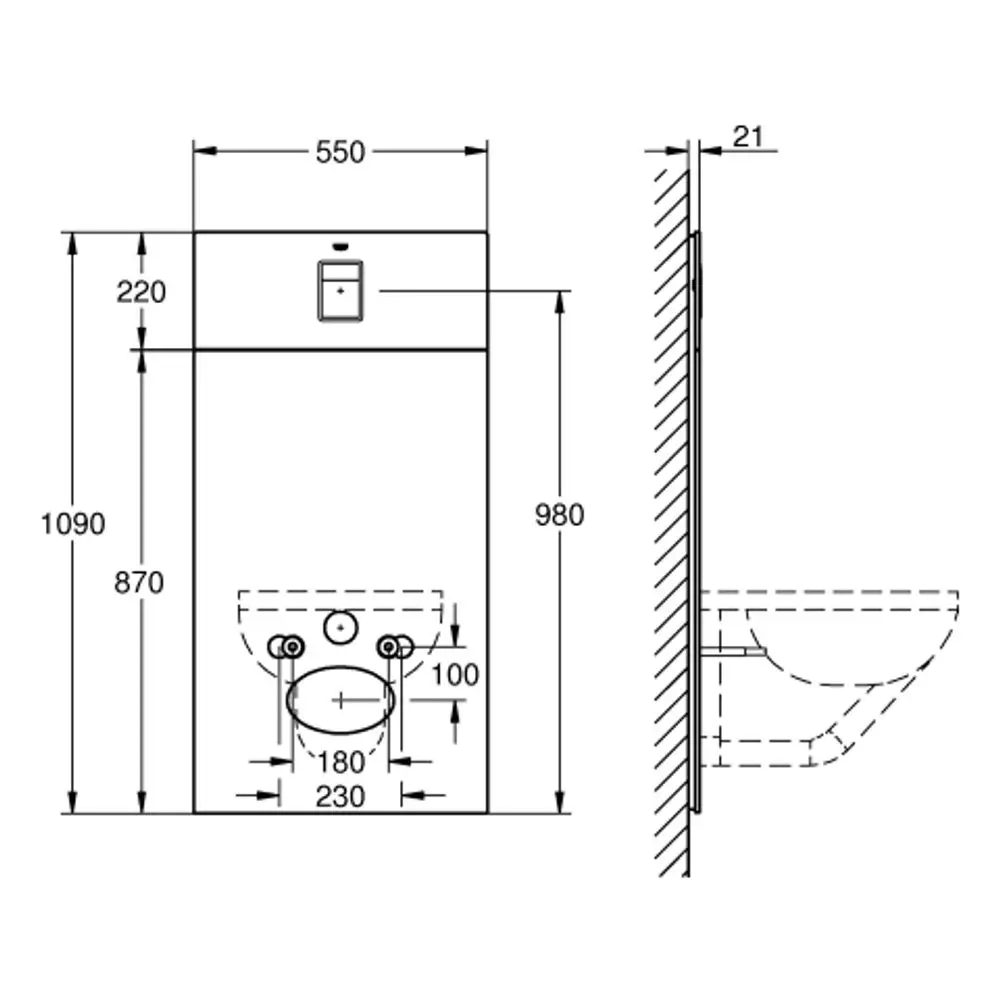 Wandmontiertes Glas-Designmodul von Grohe, mit klaren Linien und einer strukturierten Oberfläche, zur Integration in Sanitäranlagen.